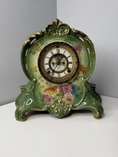 1800’s  Ansonia  Royal Bon Germany Ceramic Hand Painted ￼ Gold Accents   Clock picture
