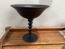 Vintage Black Glass Compote. Satin Finish.  picture