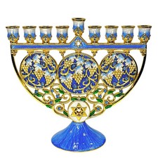 Blue and Gold Enamel Menorah Ornate Jeweled Menorah Hanukkah Gift Chanukah 7