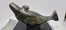 Vintage Inuit Eskimo Nunavet Carved stone Beluga Whale Sculpture 10.5