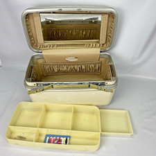 Vintage Samsonite Silhouette White Train Case Makeup Luggage Tray & Mirror picture