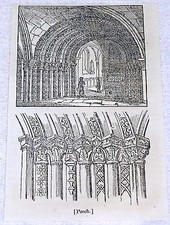 1832 small magazine engraving ~ PORCH OF THE TEMPLE CHURCH ~ KnIghts Templar picture