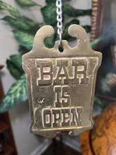 Vintage Solid Brass Bar Is Open / Bar Is Closed Flip Hanging Sign Double Sided picture