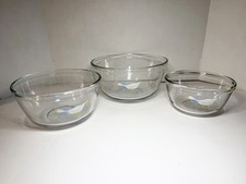1987 ANCHOR HOCKING Country Goose Blue Ribbon MIXING BOWLS SET OF 3 2.5 1.5 1 QT picture
