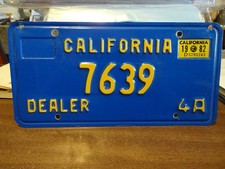 Vintage 1982 California Dealer 4A License Plate #7639 picture