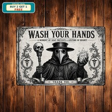 Gothic Bathroom Wash Your Hands Plague Doctor Metal Sign picture