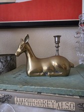 Vintage Brass Reclining Deer Figurine Mid Century Modern MCM Statue picture