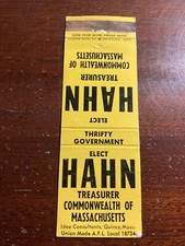 Hahn Treasurer Commonwealth of Massachusetts Vintage Matchcover picture