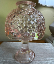Vintage Pink Clear Hobnail Bubble Glass Pedestal Fairy Lamp picture