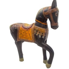 Antique Persian Hand Painted Wooden  Horse Figure Equestrian Detailed picture