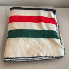 VTG Multi Stripe Camp King Size Blanket 60/40 Wool Acrylic Cabin 100x92” Reverse picture
