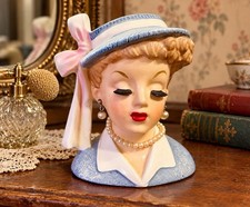 Vintage 1956 Napco Lady Head Vase Lucille Ball Lucy Blue Hat 5