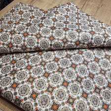 Vintage 1970s Cotton Fabric Retro Floral Medallion Rust Orange Brown Gold BTY picture