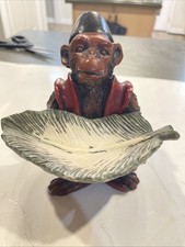 Vintage Monkey Butler Bellhop Wearing A Hat Holding Leaf  Heavy Small Bowl picture