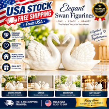 2 Piece White Ceramic Swan Figurines Couple Wedding Home Decor picture
