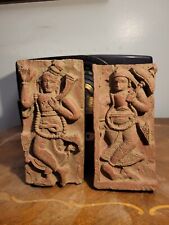 Vintage 1l Hand Carved Clay Panel India Hindu Deity Global Boho picture