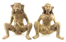 Vintage Khmer Bronze Fertility Figures Pair Male Female Tribal SE Asia Ornaments picture