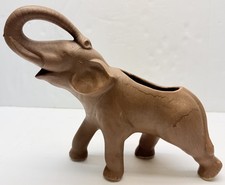 Vintage Heavy Brown Elephant Planter Trunk Up For Good Luck picture