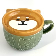 Cute Shiba Inu Ceramic Mug with Lid Coffee Tea Cup Handmade Dog Gift picture