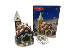 Mervyns 1992 Village Square Church Christmas Holiday Decor Snow Villages picture