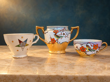 Vintage Japan Lusterware Bird Cup Sugar Bowl Lefton Eastern Star Cup 3 Pc Lot picture
