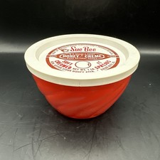 Glasbake Sue Bee Honey Swirl Glass Bowl w/Plastic Lid Vintage MCM picture