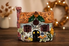 A Russ Berrie ceramic fall cottage tea light candle holder 6.5” picture
