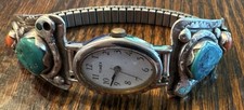 Zuni Effie C. Calavaza Sterling Silver Turquoise Watch with Timex picture
