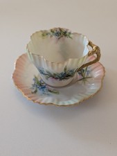 Antique Nautilus Porcelain Tea Cup & Saucer Set, Forget-Me-Nots, Glasgow... picture