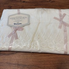 Vintage NOS- Wamsutta Ivory Full Flat Sheet, Anniversary Lace- 200 Count Percale picture