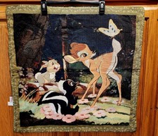 Vintage Disney Bambi Tapestry Wall Hanging Embroidered Thumper Flower Woven picture