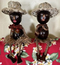 Vintage 1950’s Authentic Hawaiian Rope Coconut Dolls Tiki Hawaii picture