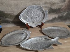Vintage Mexican Cast Aluminum Fish Serving Platters Set Lot 4. Stamp Vtg picture
