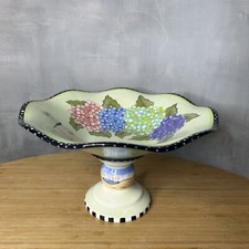 Hand Painted Eileen Tramonte Conqui Footed Compote w/ Hydrangeas Dragonfly Zrike picture