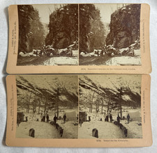 Lot of 2 Alaska Klondike Gold Rush Stereoview Cards - Chilkoot Pass, Dog Team picture