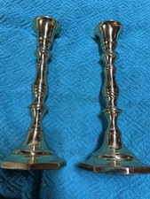 Set Of Two Brass Candleholders. Approx 8”.  picture
