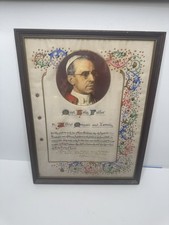 Pope Pius XII Apostolic Blessing 1956 Illuminated Vellum Framed Vatican picture