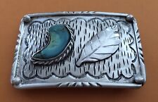 Old Vintage Sterling Silver Unbranded Native American Gem & Feather Belt Buckle picture