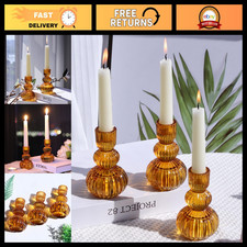 Set of 3 Vintage Amber Taper Candle Holders 4.3