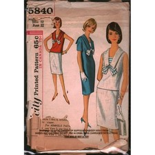 Vintage 1964 Simplicity 5840 Dress Overblouse Skirt Sewing Pattern Size 12 B 32 picture