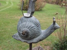 Vintage Cast BRONZE SNAIL Outdoor RAIN GAUGE with SPIKE but missing GLASS TUBE  picture