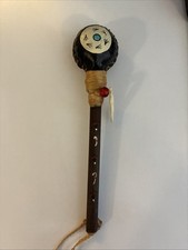 Vintage Native American Navajo Rattle Rawhide Hand Painted 6.5” picture