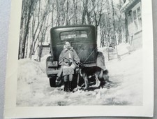 Antique 1948 automobile Minnesota plate woman with dog snow vintage orig photo picture