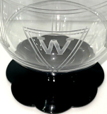 Black Lily Pad Glasses 24Pcs 6ea / 4 sizes VTG 30s Weston Etched MONOGRAM W JCS picture