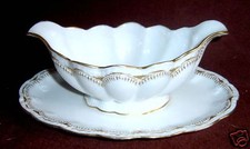 Haviland Limoges White Scalloped Gold Gravy Boat and plate underplate picture