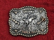 Bull Riding X~Treme Champion☆Rodeo Trophy Buckle☆Prescott Arizona☆1983☆Rare☆X60 picture