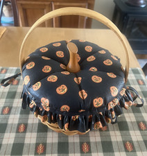VTG 1996 Longaberger Halloween Pumpkin Basket W/ Liner Protector & Lid, Tie-On  picture