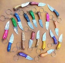 50 Piece Lot Keychain Knife Damascus Steel Mini Pocket Knife With Leather Sheath picture