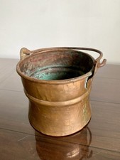 Antique Copper Bucket Pail Dovetail Seam Forged Iron Handle 8