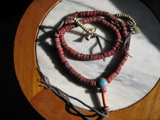 108 Tibetan Buddhist Yak Bone Medicine Mala, Inlaid, w/Counters, 28